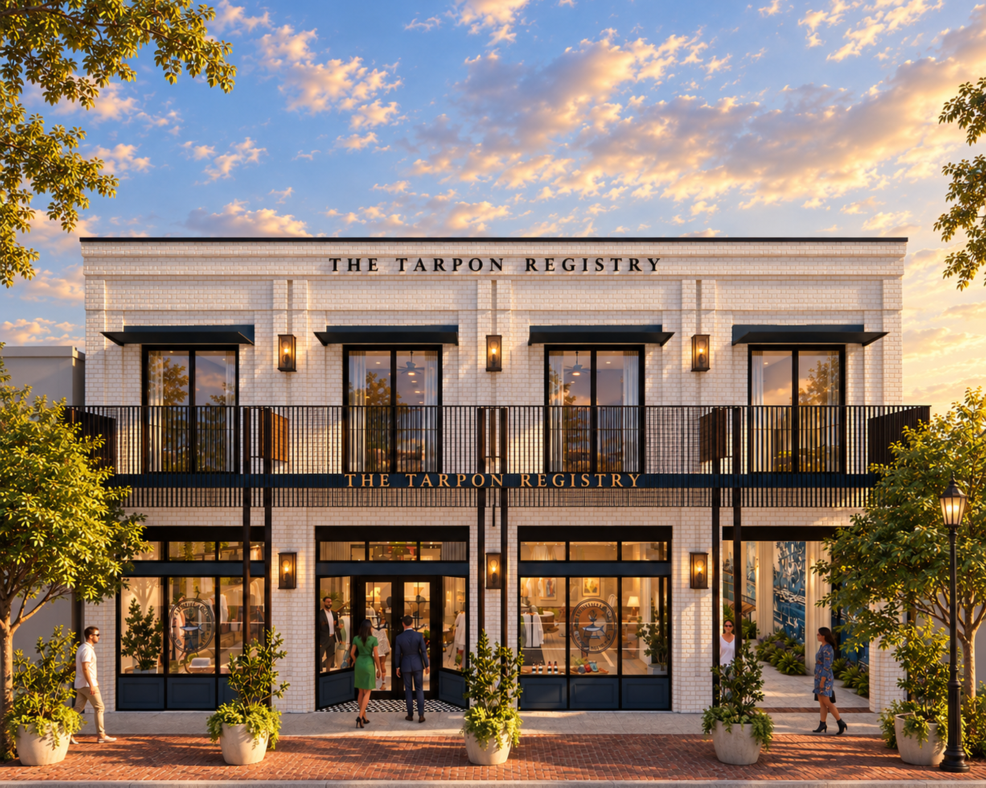Full frontal rendering of the Tarpon Registry storefront and upper-level facade.